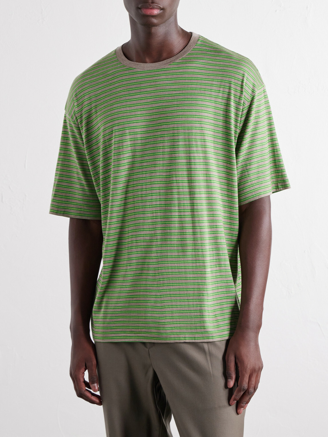 Auralee - Striped Wool-Jersey T-Shirt - Green