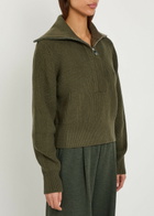 Varley Maura Ribbed Half-zip Knit Sweatshirt Olive