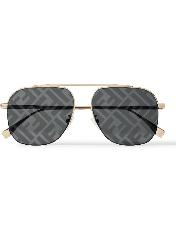 Photo: Fendi - Aviator-Style Logo-Print Gold-Tone Sunglasses