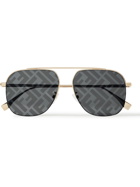 Fendi - Aviator-Style Logo-Print Gold-Tone Sunglasses
