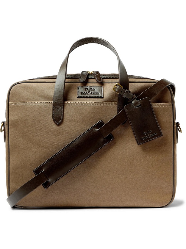 Photo: POLO RALPH LAUREN - Leather-Trimmed Canvas Briefcase - Brown