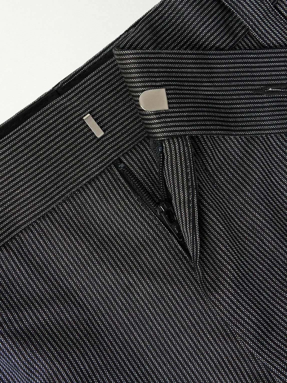 mfpen - Straight-Leg Pleated Striped Wool and Silk-Blend Trousers - Gray