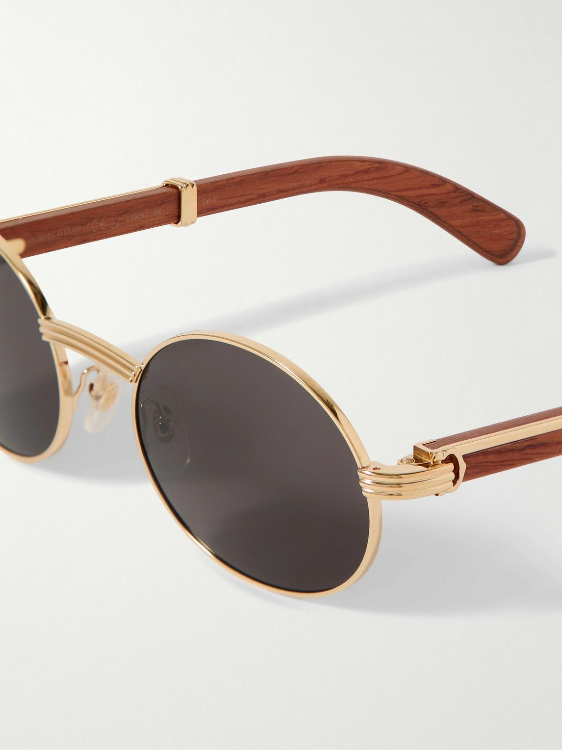 Cartier Eyewear - Première Round-Frame Gold-Tone and Wood Sunglasses
