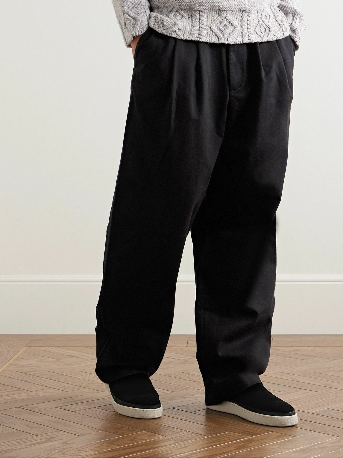 Mulo - Leather-Trimmed Waxed-Suede Slip-On Sneakers - Black
