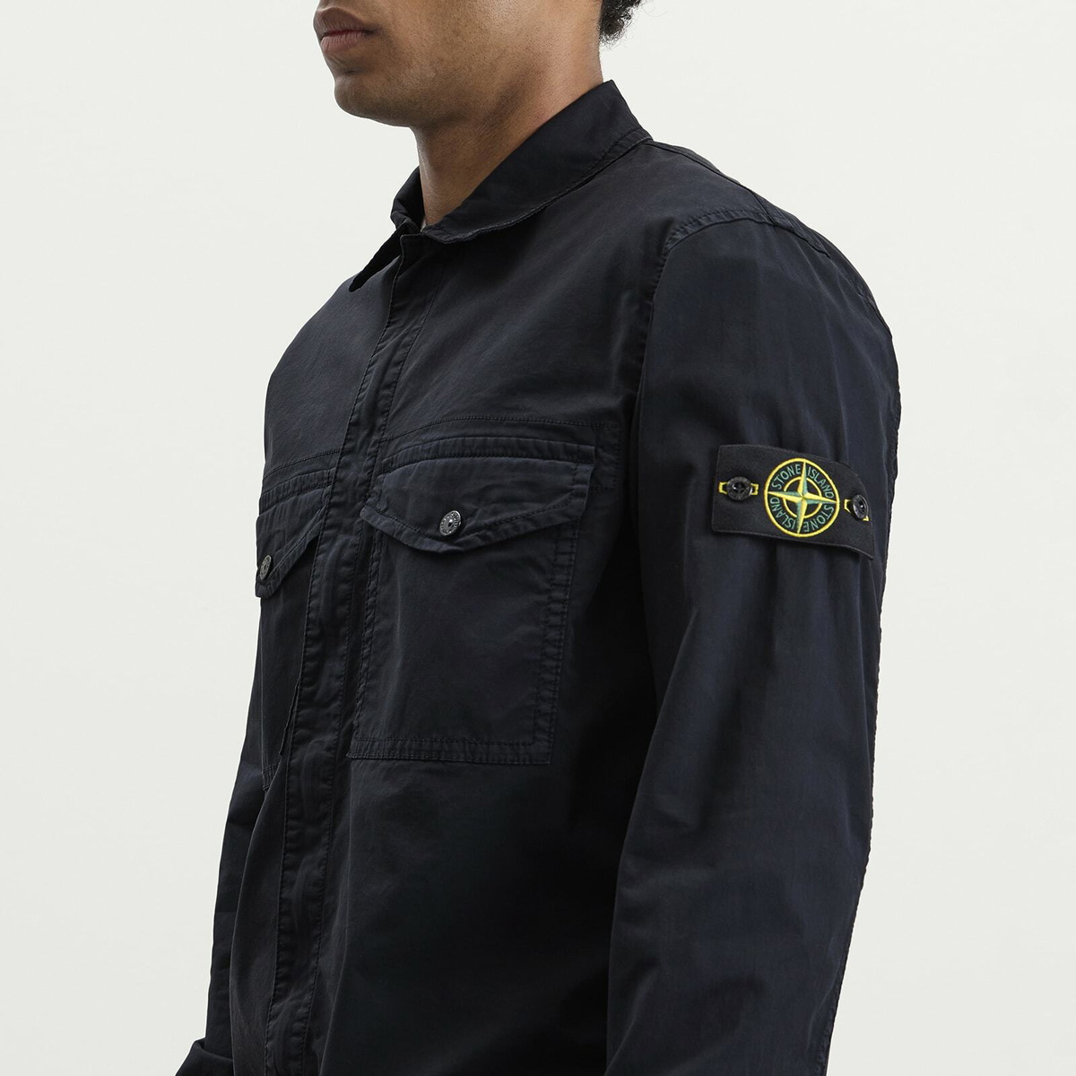 Stone Island Men's Organic Cotton Twill Zip Shirt Jacket in Navy Blue