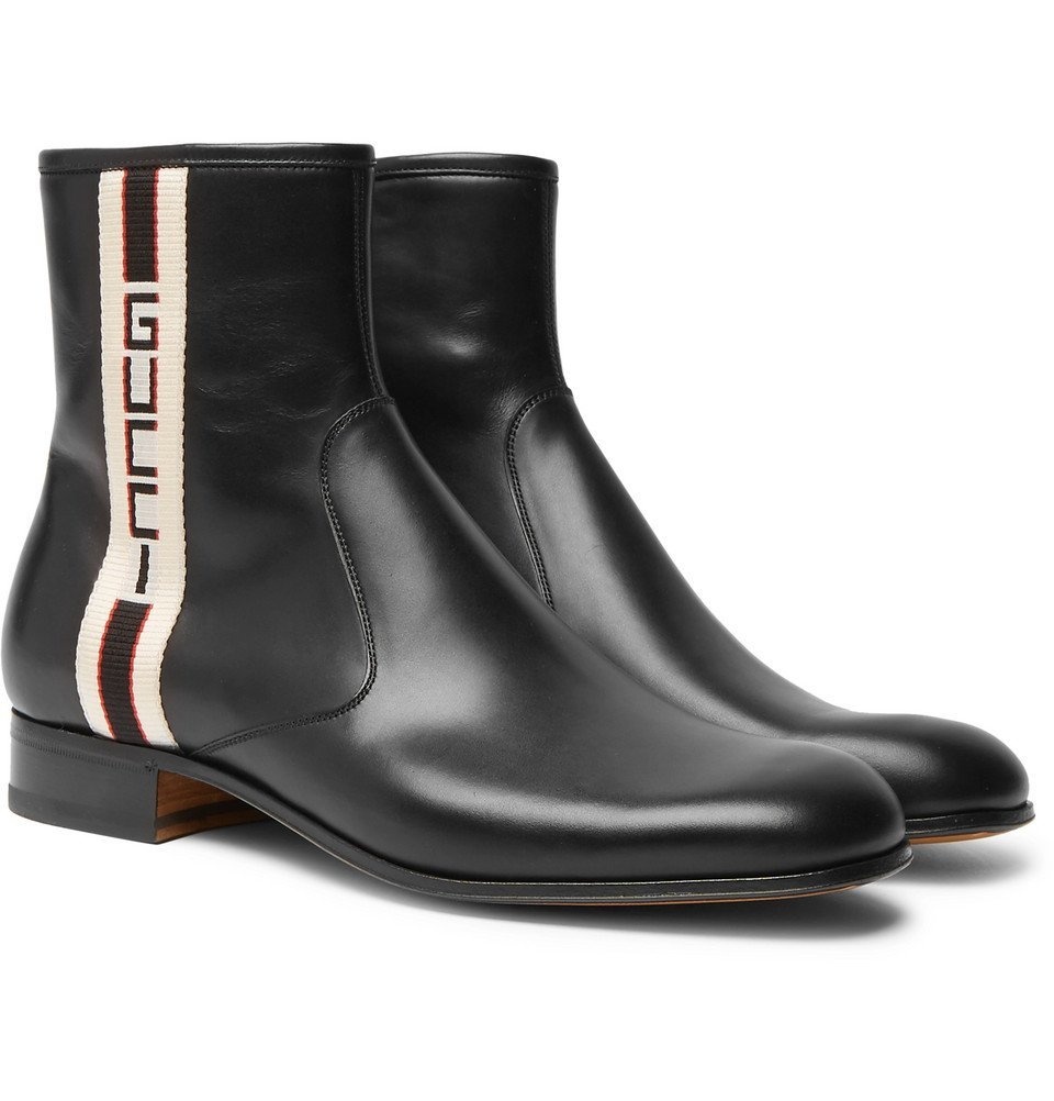Gucci Web-striped Leather Chelsea Boots In Black Multi, ModeSens
