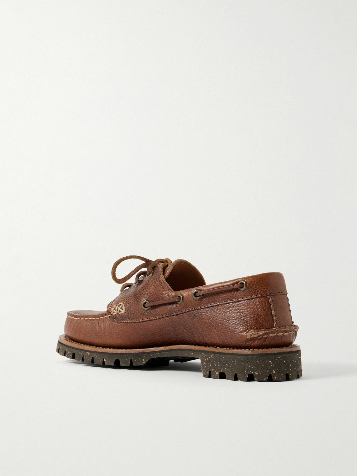Yuketen - Hex Eye Pebble-Grain Leather Boat Shoes - Brown