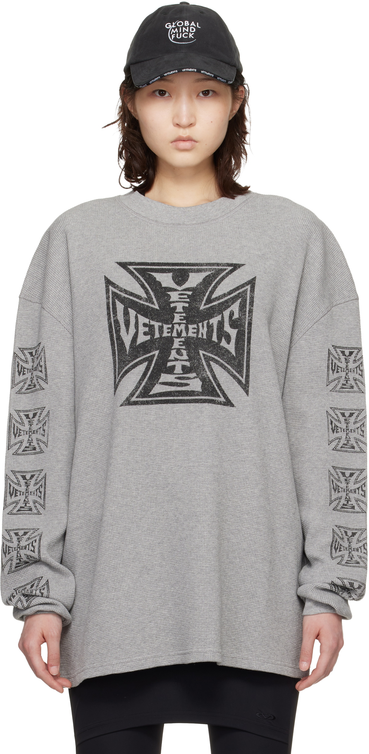 VETEMENTS Gray Biker Cross Waffle Longsleeve T-shirt