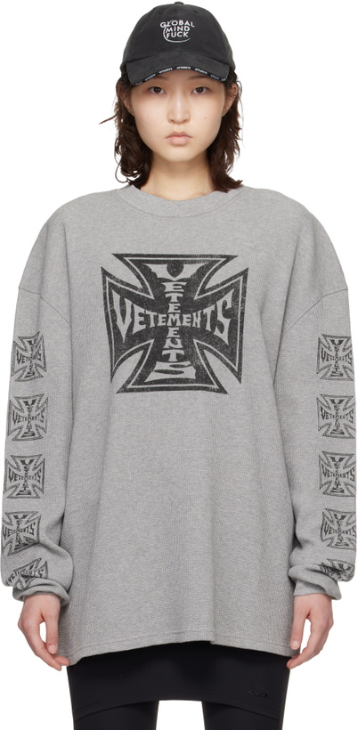 Photo: VETEMENTS Gray Biker Cross Waffle Longsleeve T-shirt