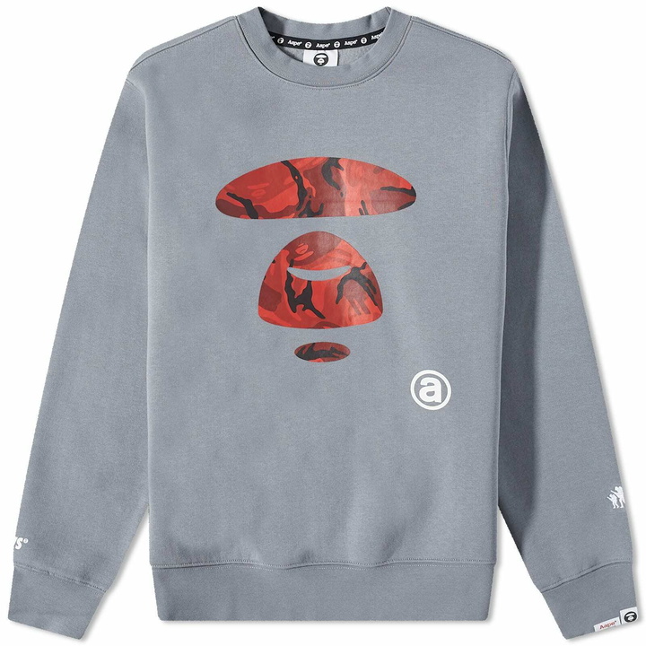 Photo: Men's AAPE Camo Big Face Crew Sweat in Grey