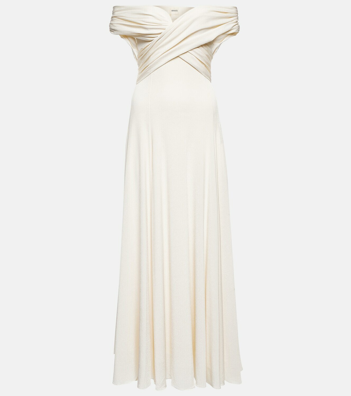 【送料&関税込】Khaite Bruna Jersey Maxi Dress KHAITE Bruna off-the-shoulder gathered stretch-jersey maxi dress