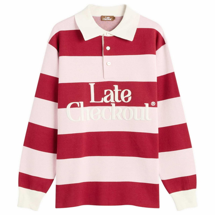 Photo: Late Checkout Men's Rugby Polo in Pink/Burgundy