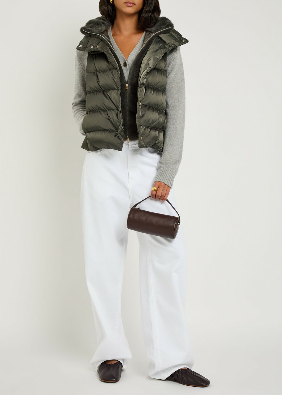 Herno Quilted Hooded Shell and Faux fur Gilet Dark Grey