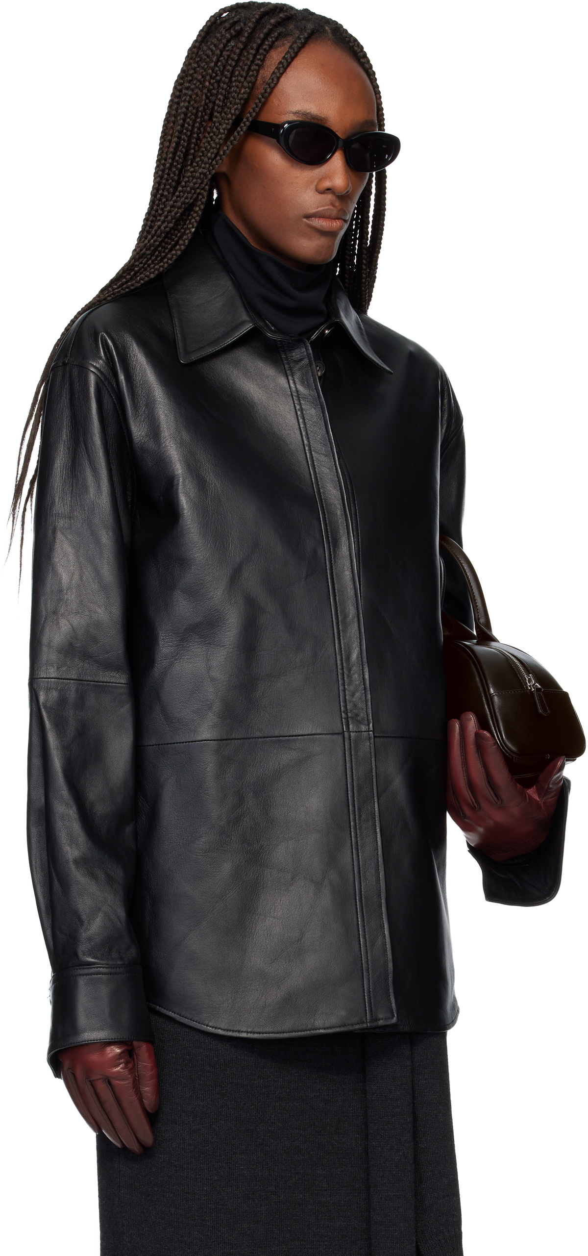 TONYWACK Black Leather Hidden Button Shirt