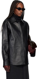TONYWACK Black Leather Hidden Button Shirt