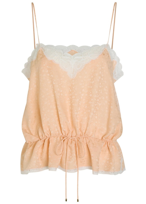 Photo: Chloe Floral-jacquard Lace-trim Silk top Light Pink