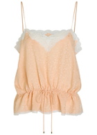 Chloe Floral-jacquard Lace-trim Silk top Light Pink