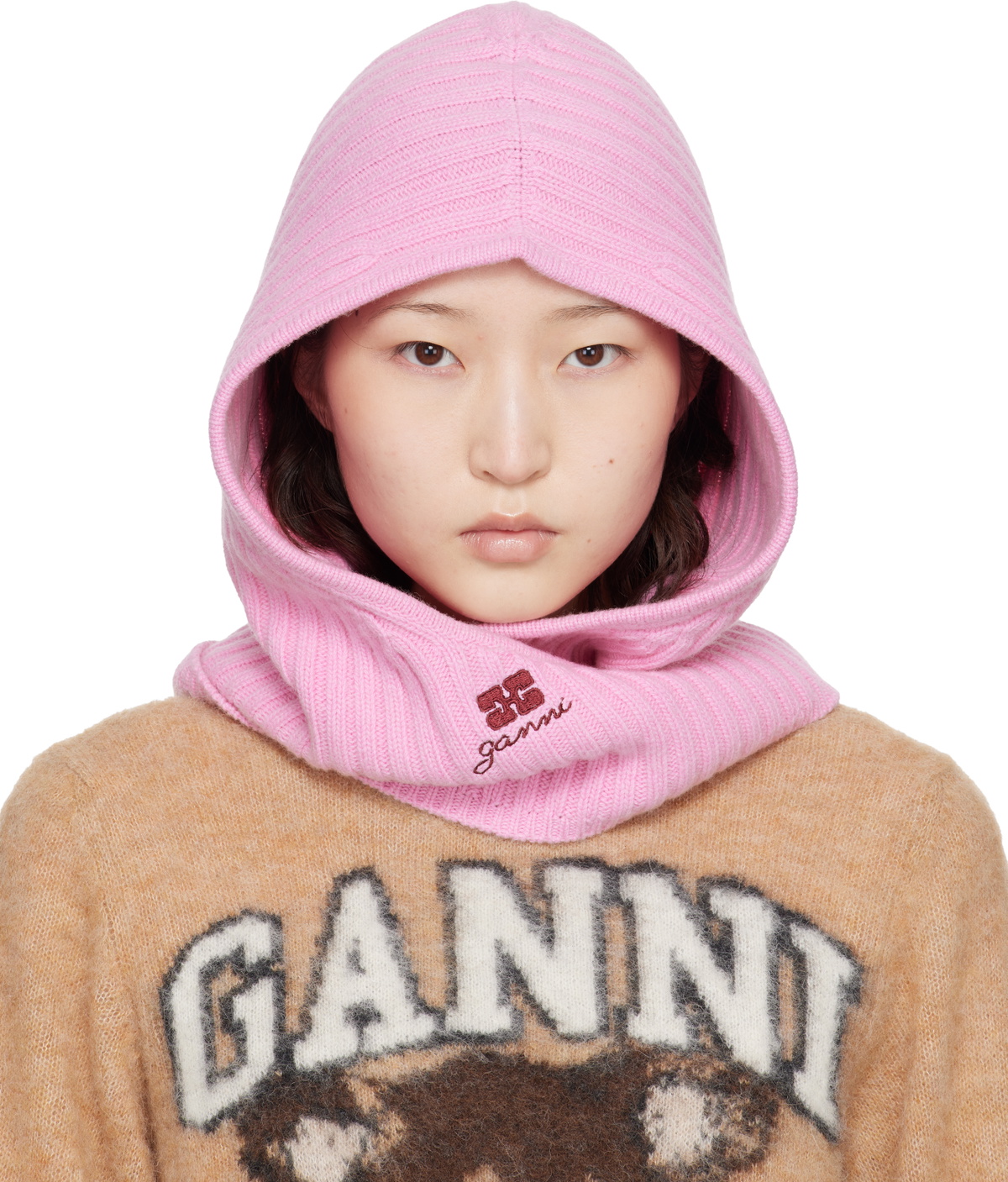 GANNI Beige Soft Wool Balaclava GANNI