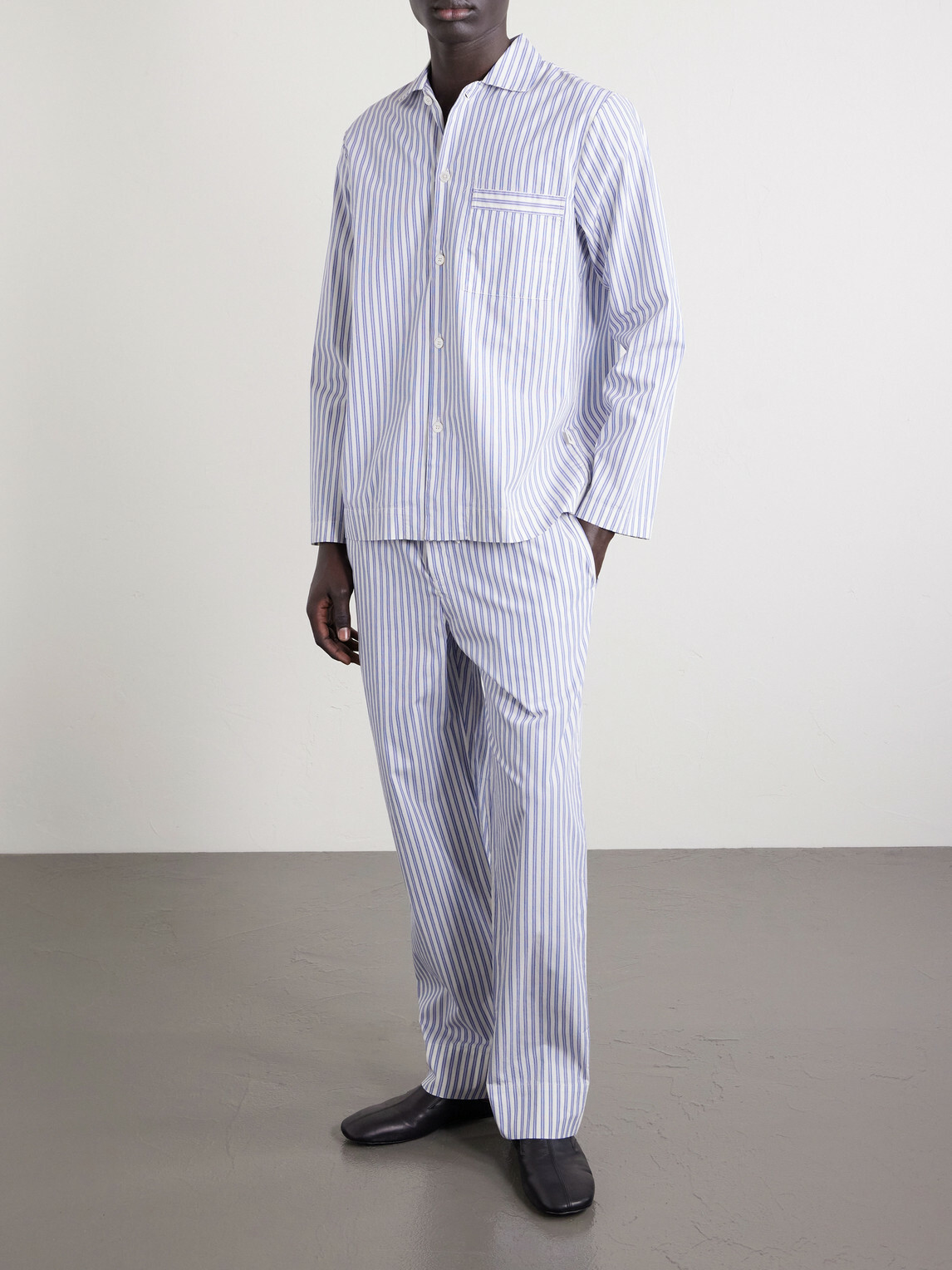 TEKLA - Striped Organic Cotton-Poplin Pyjamas - Gray