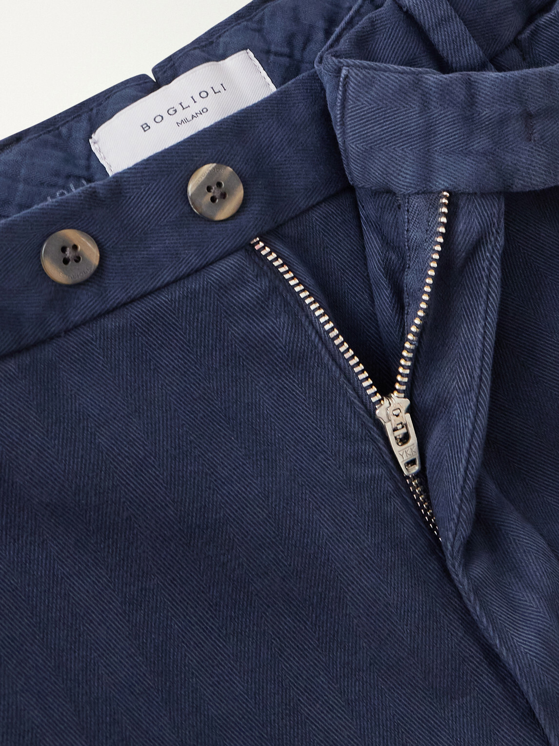 Boglioli - Straight-Leg Herringbone Cotton-Blend Suit Trousers - Blue