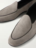 Manolo Blahnik - Modena Leather-Trimmed Suede Loafers - Gray