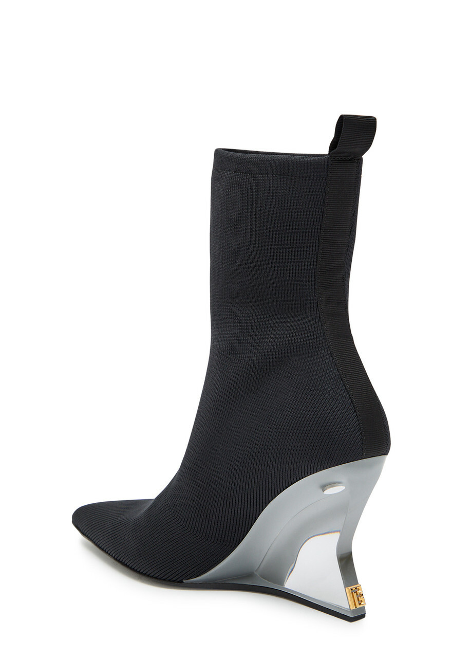 Balmain 95 Ribbed Stretch-knit Wedge Ankle Boots Black