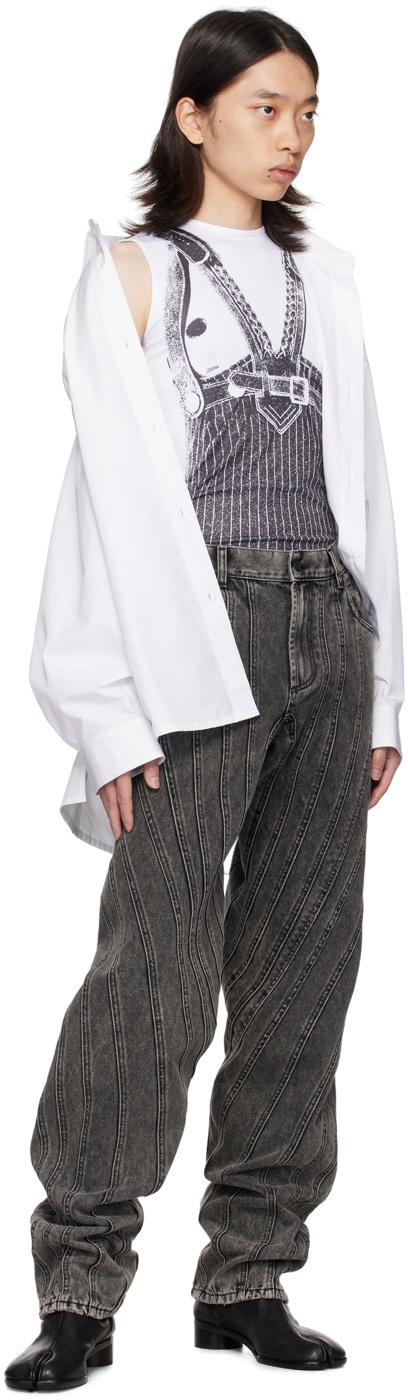 Mugler Black Washed Spiral Baggy Jeans