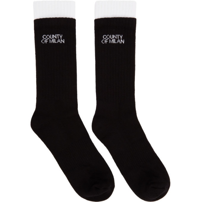 Photo: Marcelo Burlon County of Milan Black Double Cuff Logo Socks