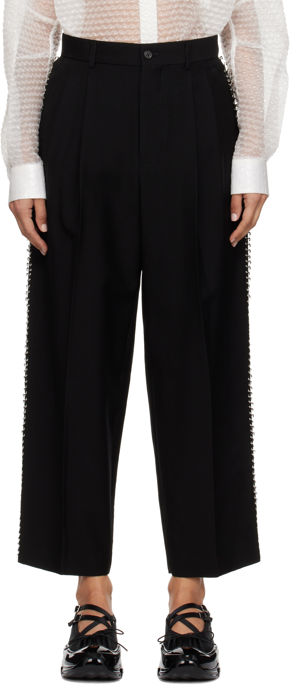 noir kei ninomiya レイヤードレースアップパンツ Noir Kei Ninomiya black cropped trousers with faux leather