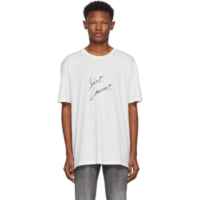 Photo: Saint Laurent White Signature Logo T-Shirt