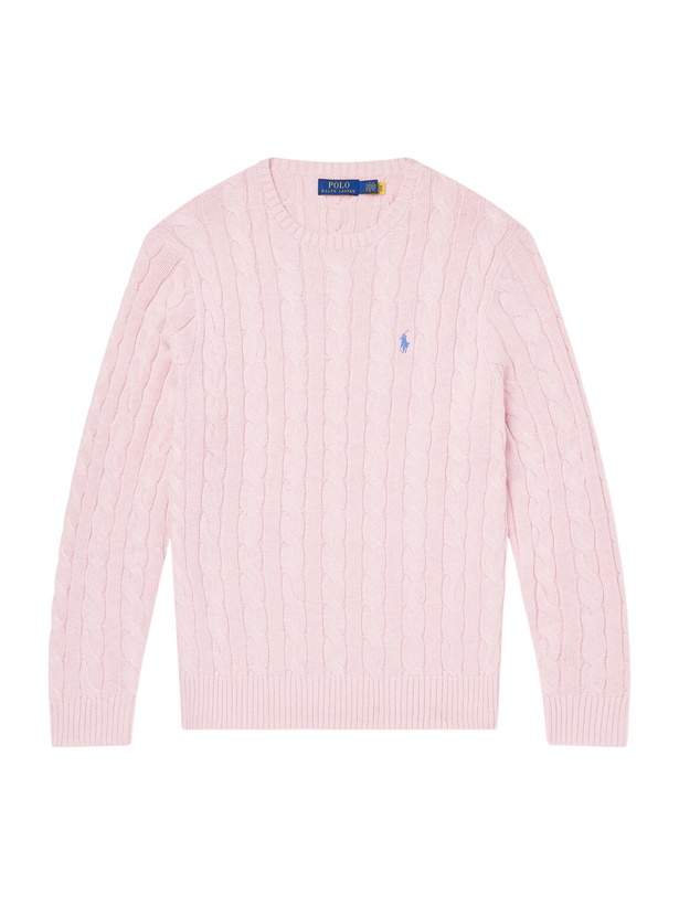 Photo: Polo Ralph Lauren - Logo-Embroidered Cable-Knit Cotton Sweater - Pink