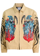 Warren Lotas Garage Printed Work Canvas Jacket Beige