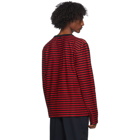 AMI Alexandre Mattiussi Black and Red Striped Long Sleeve T-Shirt