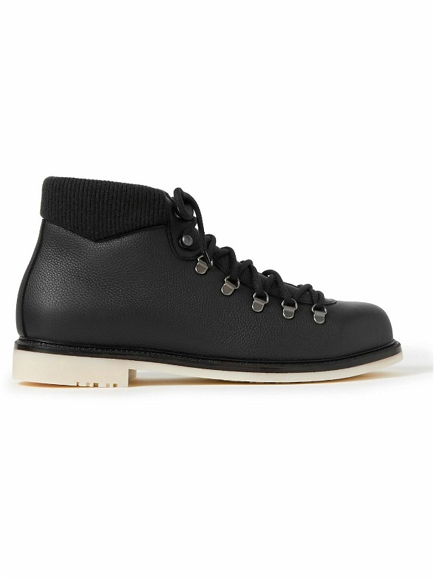 Photo: Loro Piana - Laax Walk Baby Cashmere-Trimmed Textured-Leather Hiking Boots - Black