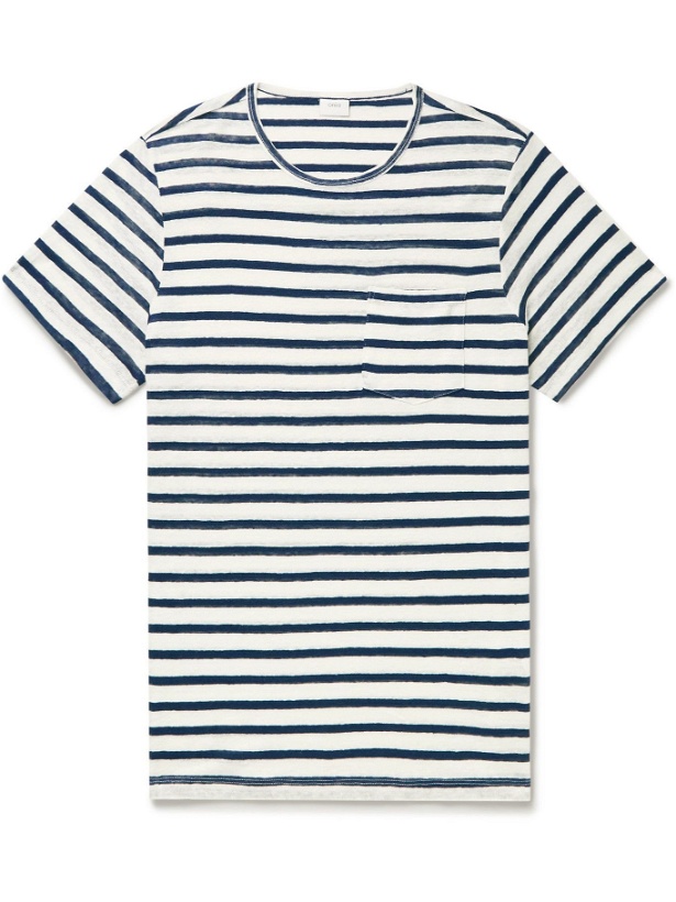 Photo: Onia - Striped Slub Linen T-Shirt - Blue