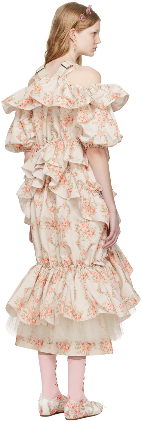 Simone Rocha Beige Adjustable Length Tiered Midi Dress