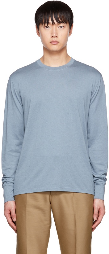 Photo: TOM FORD Blue Embroidered Long Sleeve T-Shirt