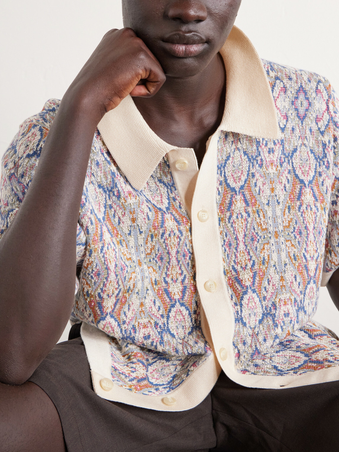 Corridor - Trance Jacquard-Knitted Cotton Shirt - Neutrals