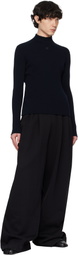 Courrèges Navy Reedition Rib Knit Mock Neck Sweater