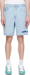 AAPE by A Bathing Ape Blue Embroidered Denim Shorts
