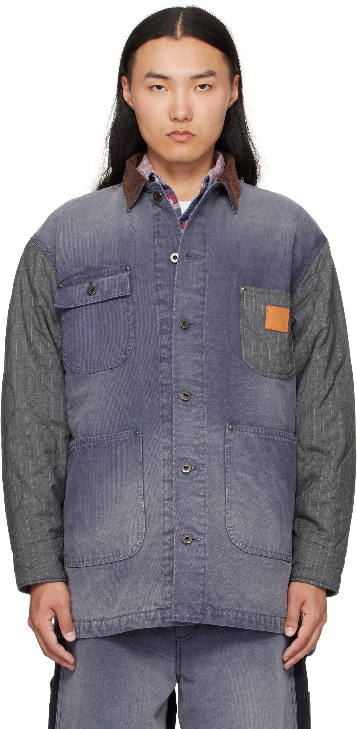 Khoki Blue Vintage-Effect Work Coat