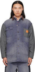 Khoki Blue Vintage-Effect Work Coat