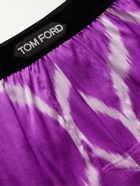 TOM FORD - Velvet-Trimmed Printed Stretch-Silk Satin Boxer Shorts - Purple