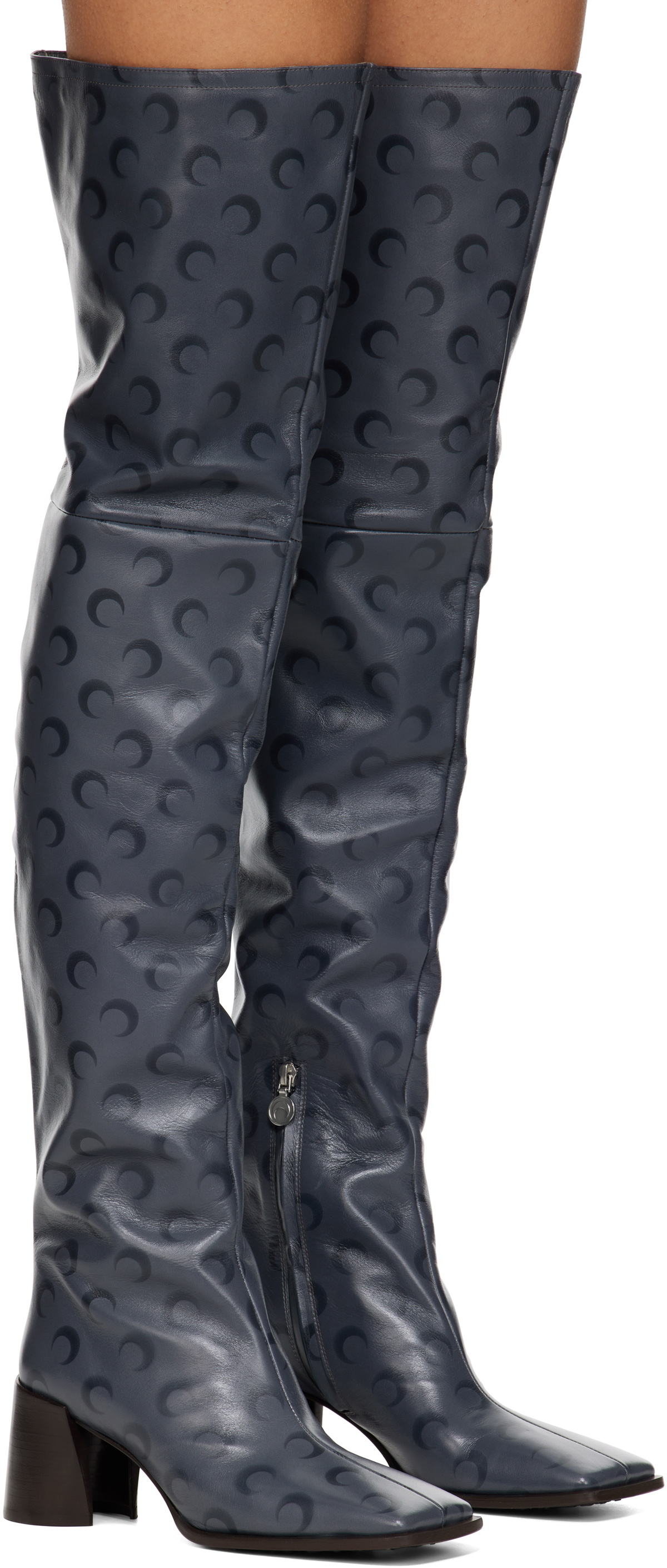 Marine Serre Gray Moon Airbrushed Leather Ms Block High Boots