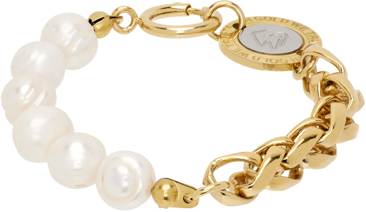 Photo: IN GOLD WE TRUST PARIS Gold Pearl & Logo Clasp Bracelet