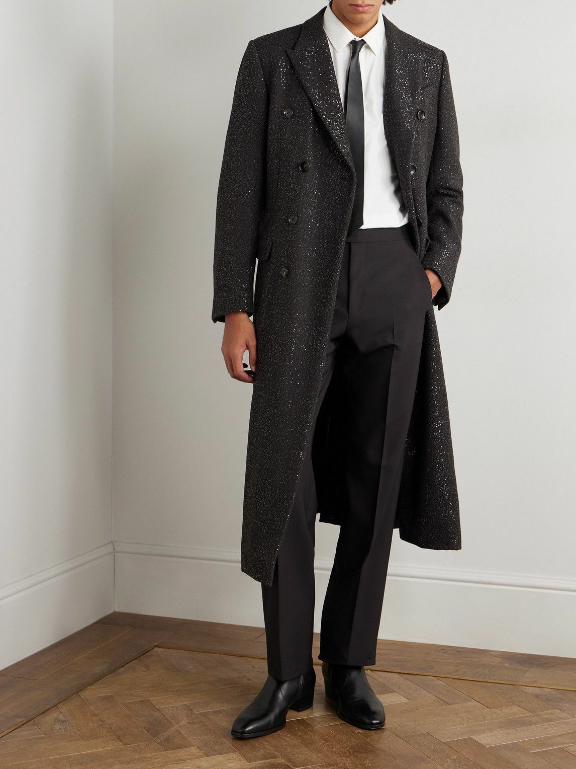 TOM FORD - Double-Breasted Sequin-Embellished Wool-Blend Twill Coat - Brown