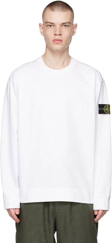 Photo: Stone Island White Garment-Dyed T-Shirt