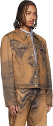 CAMPERLAB Brown Distorted Print Denim Jacket