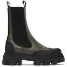 GANNI Khaki Leather Mid-Calf Boots