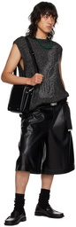 LU'U DAN Black Pleated Faux-Leather Shorts